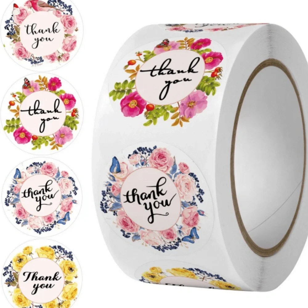 100 Floral Thank You Sticker Roll